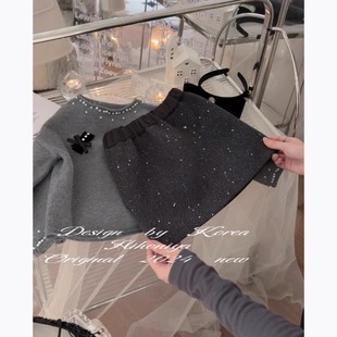 女童小香风亮片毛呢短裙2026春秋冬款韩版女童时尚洋气a字半身裙9