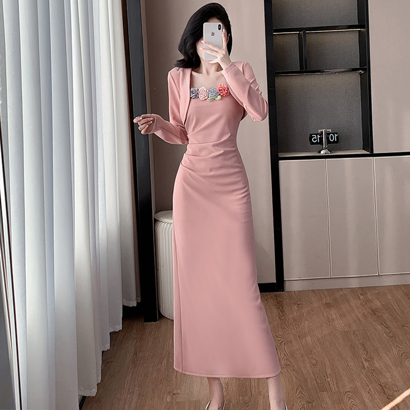 2024秋冬女吊带连衣裙新品两件套