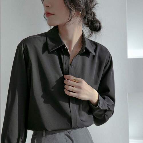 2025新款春秋黑衬衫女长袖女装工作服正装通勤西装职业短袖衬衣OL
