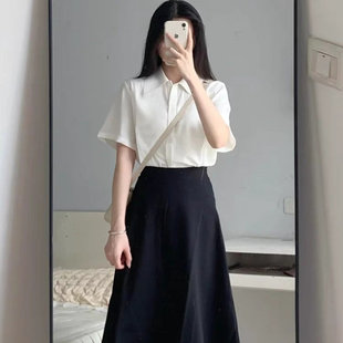 白色衬衫女夏天短袖职业正装事业编教师穿搭公务员面试服装设计感