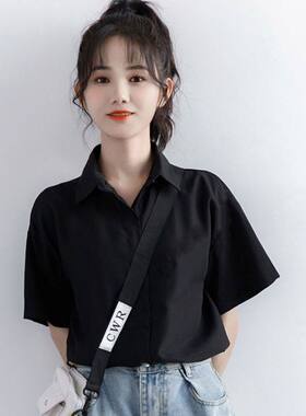 黑色衬衫女短袖夏季职业设计感小众半袖抗皱免烫衬衣上衣2024年