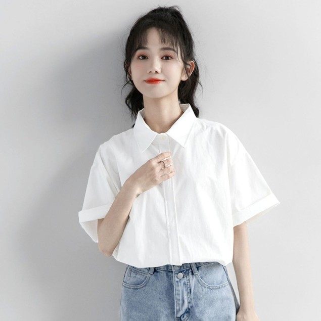 白衬衫女夏短袖jk薄款设计感大码学院风软妹上衣班服衬衣2025新款图片
