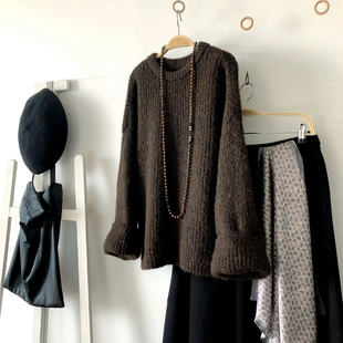 2518高档马海毛羊驼绒拉毛工艺蓬松柔软复古美拉德风针织毛衣秋冬