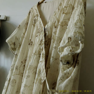 Dolan都蘭8292高档佛系禅意茶歇复古肌理皱天丝连衣裙衫两穿斜襟