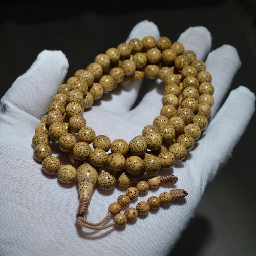 原生态鸡油黄星月108颗佛珠手串