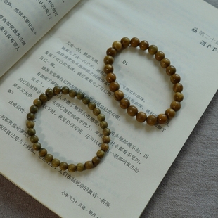 天然绿檀木质女手串文玩单圈佛珠顺纹8mm男士 情侣6mm双圈手链饰品