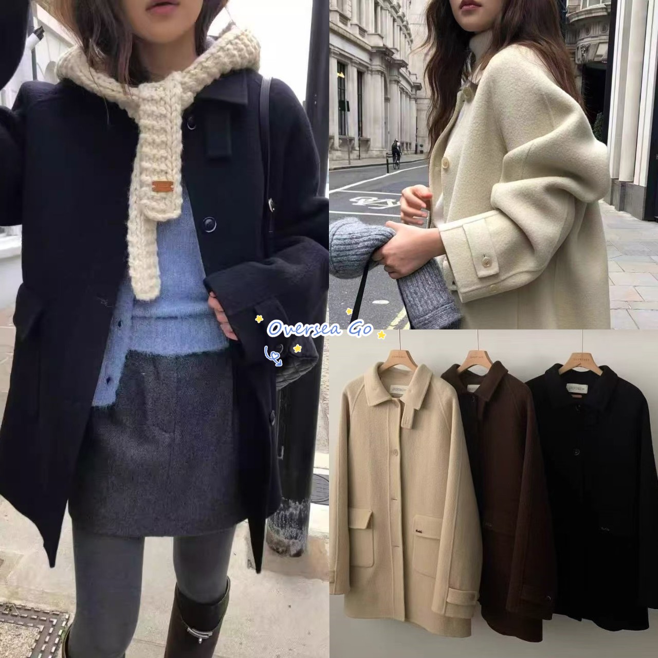 现货 overtake 2025秋冬新款 韩国简约立领单排扣毛呢大衣外套女