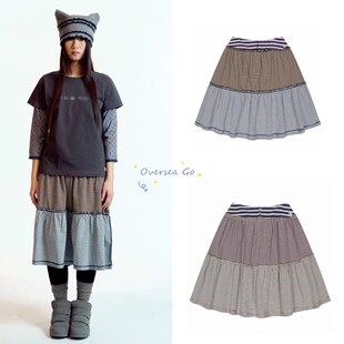 在途 coyseio 26春夏新款 日系宽松百搭撞色条纹拼接休闲半身裙