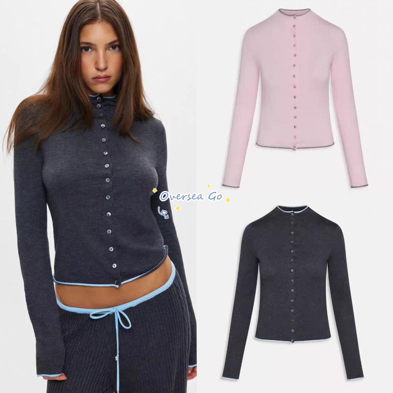 现货 Frankies bikinis 2025秋冬新款 系扣纯色针织开衫打底衫女