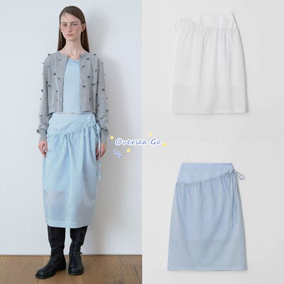 中长款A字裙绑带拼接叠层半身裙