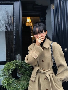 现货 fever同款 the barnnet 八奶复古收腰绑带羊毛毛呢大衣外套