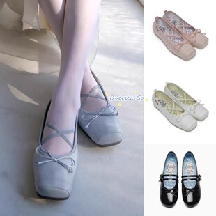 现货韩国rockfish 26新款双条绑带蝴蝶结漆皮玛丽珍鞋芭蕾鞋单鞋