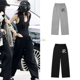 现货 rockcake 金智妮Jennie 平井桃同款休闲刺绣字母卫裤长裤女