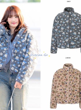 现货 raive Minnie米妮同款 复古立领花朵摇粒绒外套棉服女