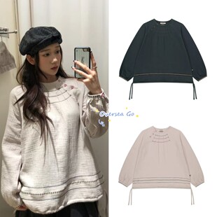 在途 coyseio 联名blythe 26早春新款宽松休闲抽绳拼接长袖衬衫女