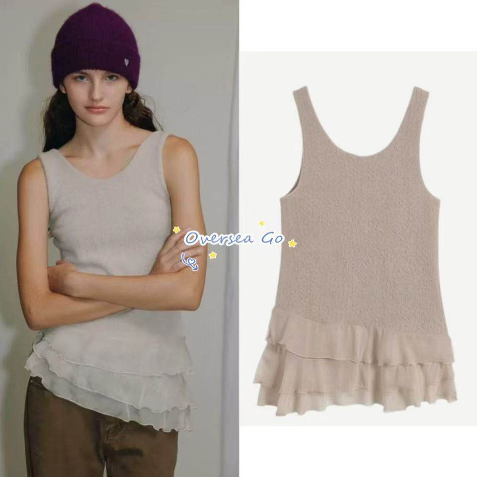 现货 韩国loveyousomuch 背心裙下摆荷叶边拼接圆领无袖吊带上衣