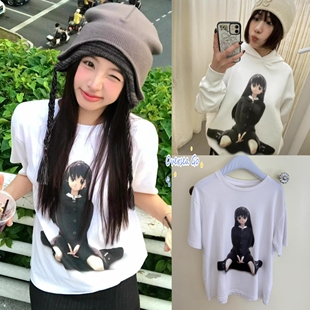 现货 coyseio 春夏新款 动画少女印花休闲百搭圆领短袖T恤上衣女