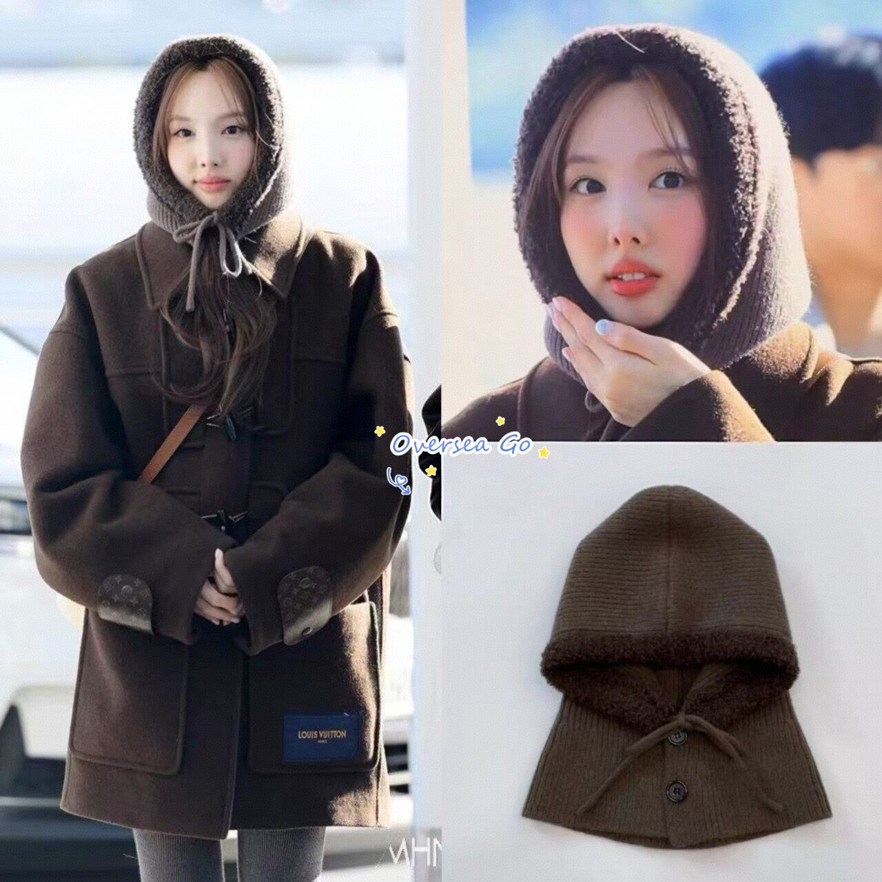 现货韩国 TATIANA申留真林娜琏同款针织连脖帽巴拉克拉法帽毛线帽