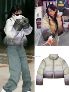 现货 Theopenproduct 金智妮同款渐变色宽松保暖双面穿羽绒服外套
