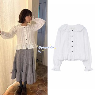 现货秒发viaplain 法式花边领衬衫复古重工蕾丝拼接单长袖衬衣女