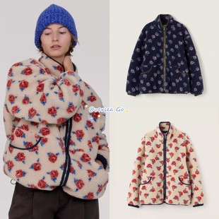 现货 sienne 2024冬季新款 韩系宽松玫瑰花摇粒绒立领拉链外套女