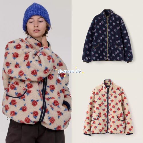 玫瑰花摇粒绒外套拉链韩系