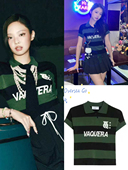 Vaquera 金智妮jennie同款 修身 在途 绿条纹polo翻领短袖 T恤上衣女