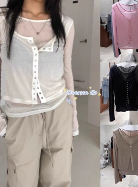 现货 Tempting 2025秋季新款 韩国小众假两件天丝长袖T恤打底衫女