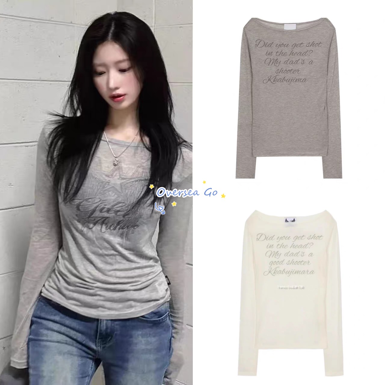 Jennie同款字母微透长袖T恤女