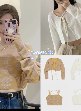 现货 low classic 2023新款 花㚏印花系带针织开衫吊带背心套装女