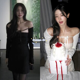 现货 Notyourrose 韩素希同款 超火假两件纯欲抹胸长袖收腰连衣裙