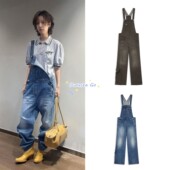 2026新款 韩国小众复古休闲工装 裤 女 现货 口袋牛仔背带裤 OPEN