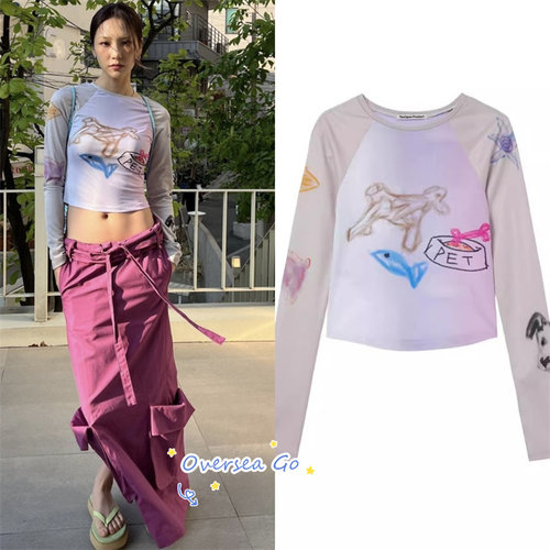长袖T恤修身涂鸦女newjeans同款