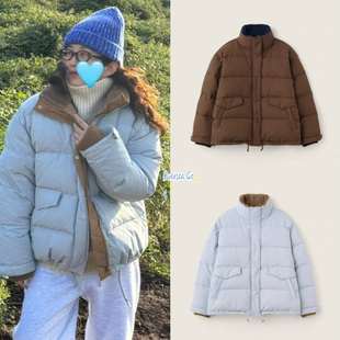 现货 sienne 2024冬季新款时尚百搭休闲撞色立领保暖羽绒服外套女