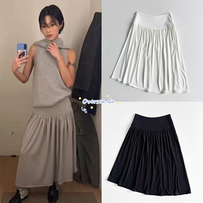 现货 monoha 简约气质慵懒风褶皱不规则裙摆垂感半身裙长裙百褶裙