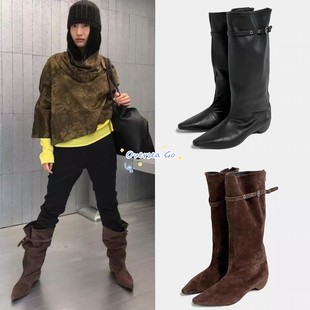 2025新款 CLASSIC 复古皮带扣后拉链尖头中筒靴骑士靴 LOW 现货