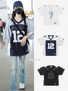 现货 2000archives 杨超越易梦玲姜涩琪同款 拼色宽松球衣短袖T恤