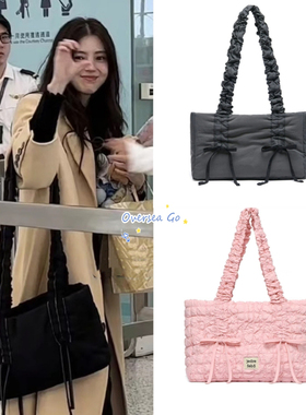 现货 jedrefeb5 韩素希同款 抽绳可调节系结设计褶皱手提包单肩包