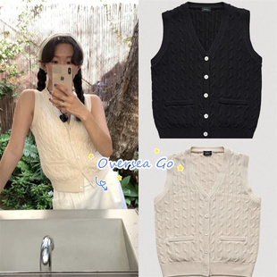 现货 Thebarnnet 八奶 fever同款 无袖V领麻花针织背心马甲开衫女