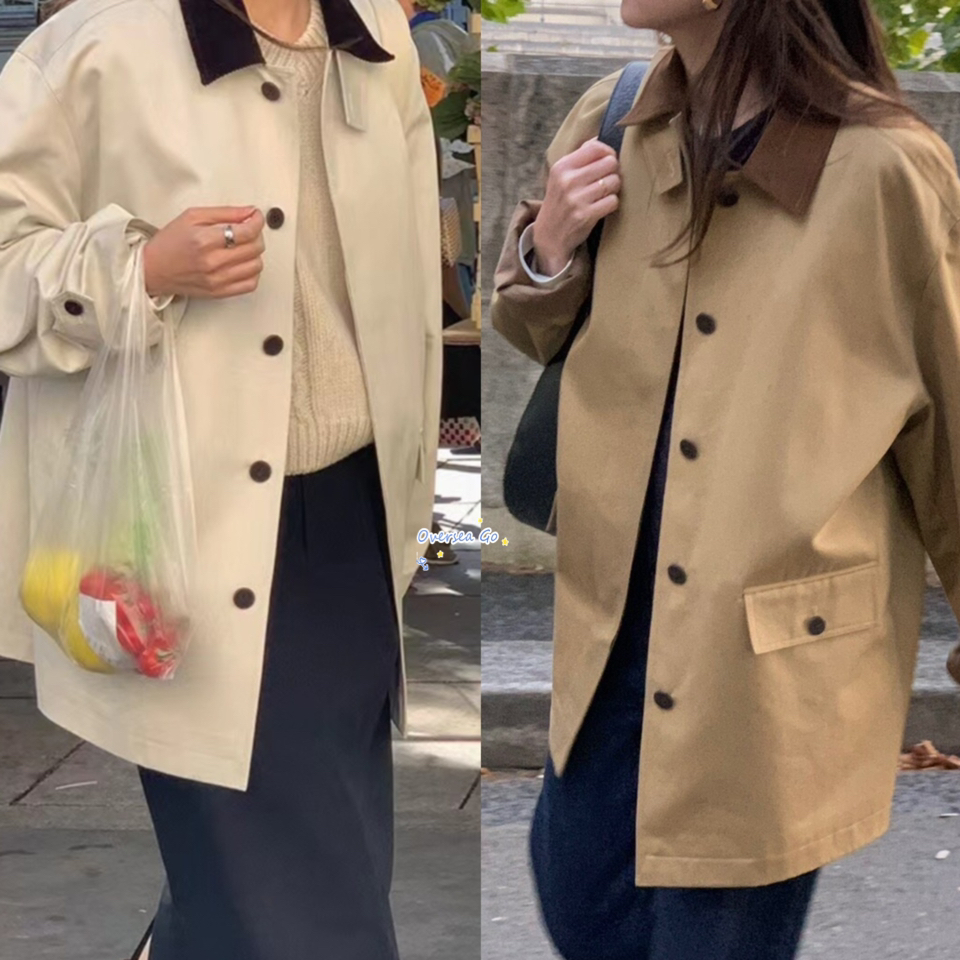 中长款风衣复古撞色翻领