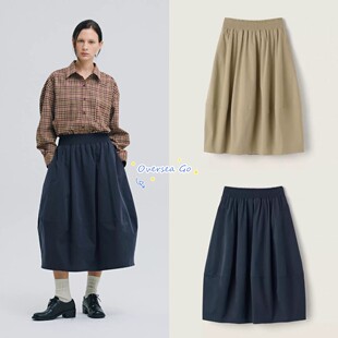 现货 sienne 26春季新款 韩系时尚蓬蓬腰侧兜褶皱花苞设计半身裙