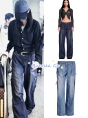 现货I.AM.GIA 女 水洗白磨边宽松休闲直筒裤 欧阳娜娜同款 牛仔裤