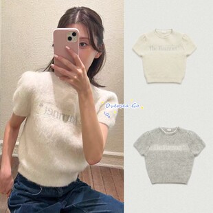 现货 The barnnet 26新款八奶甜美温柔圆领字母短袖针织衫毛衣女