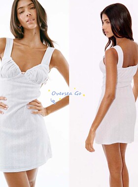 现货 withjean 法式V领小清新棉质宽肩带大方领小白裙背心连衣裙