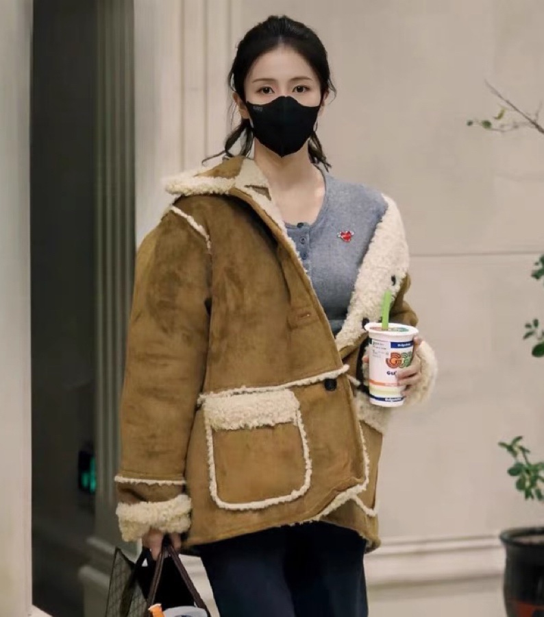 皮毛一体连帽大衣外套breathe