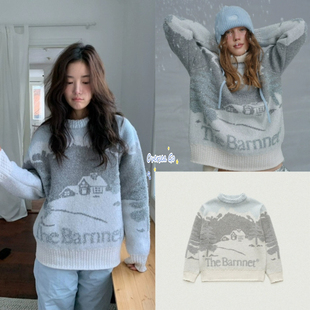 现货 The barnnet 八奶2024冬季新款 慵懒滑雪房子圆领针织毛衣女
