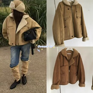 现货 韩国 breathe 25冬季新款时尚百搭翻领加厚皮毛一体夹克外套