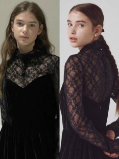 现货 Fletta 2023秋季新款 半高领蕾丝花朵修身长袖打底衫上衣女