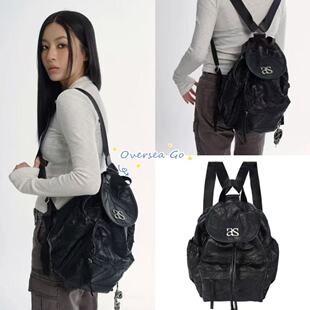 现货ason 韩国时尚休闲百搭双肩包大容量机车辣妹小背包翻盖书包