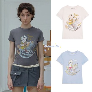 26早春新款 马年限定款 童趣木马印花圆领短袖 女 现货 T恤 Open